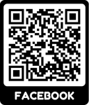 Zwart-witte Facebook QR-code met het woord 'FACEBOOK' eronder.