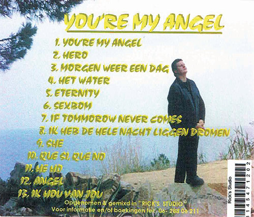 Albumhoes met een man die op een mistig pad langs het water staat, met de titel 