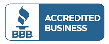 A blue button that says accredited business on it