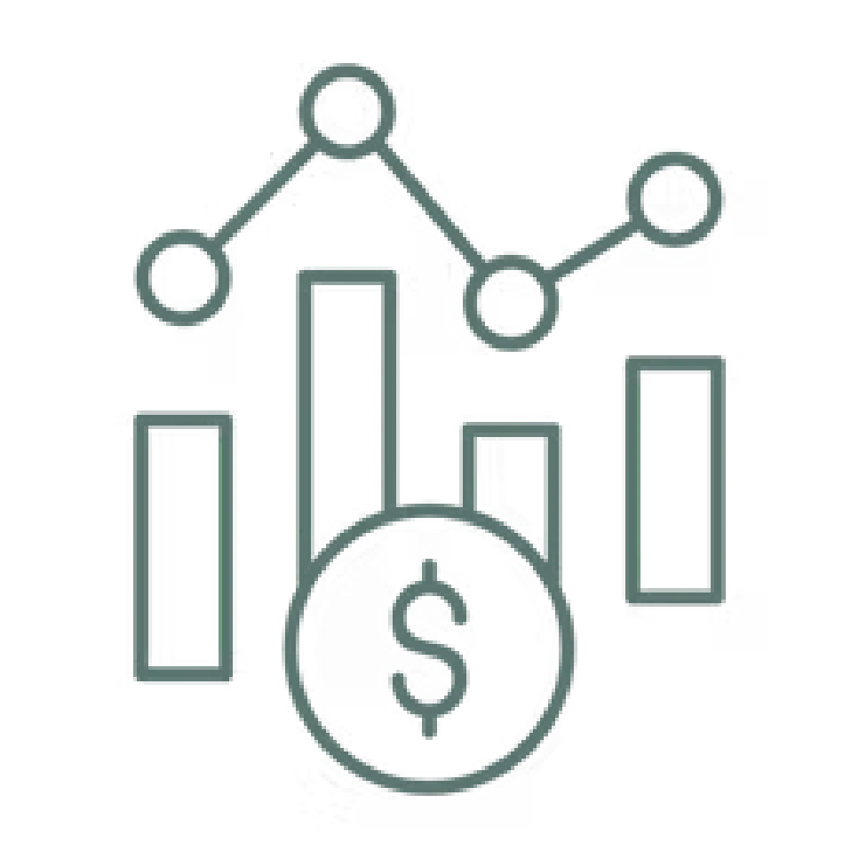 Line chart and bar graph with a dollar sign, representing financial analytics.