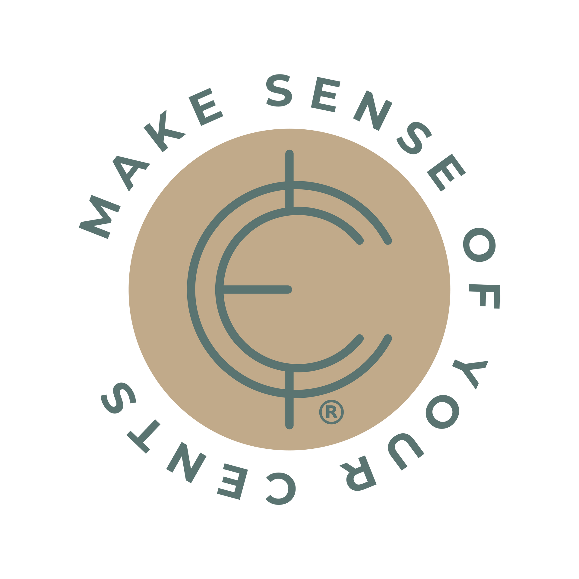 Circular logo with tan and green “Make Sense of Your CENTS” text around a stylized dollar sign