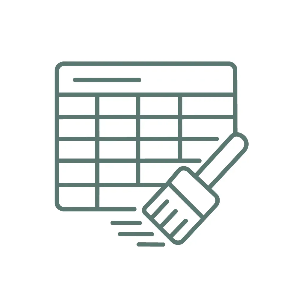 Spreadsheet grid with a paintbrush icon, suggesting editing or formatting a table