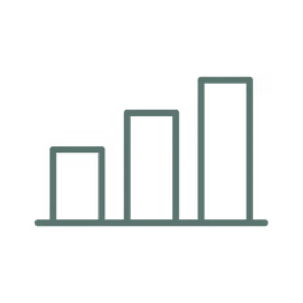 Simple gray bar chart icon with three ascending bars on a white background