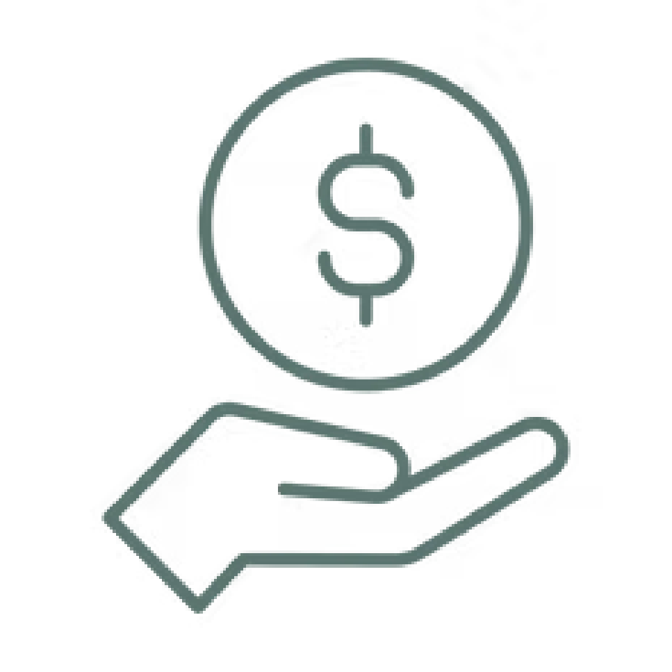 Hand holding a dollar sign in a circle, representing money or donations