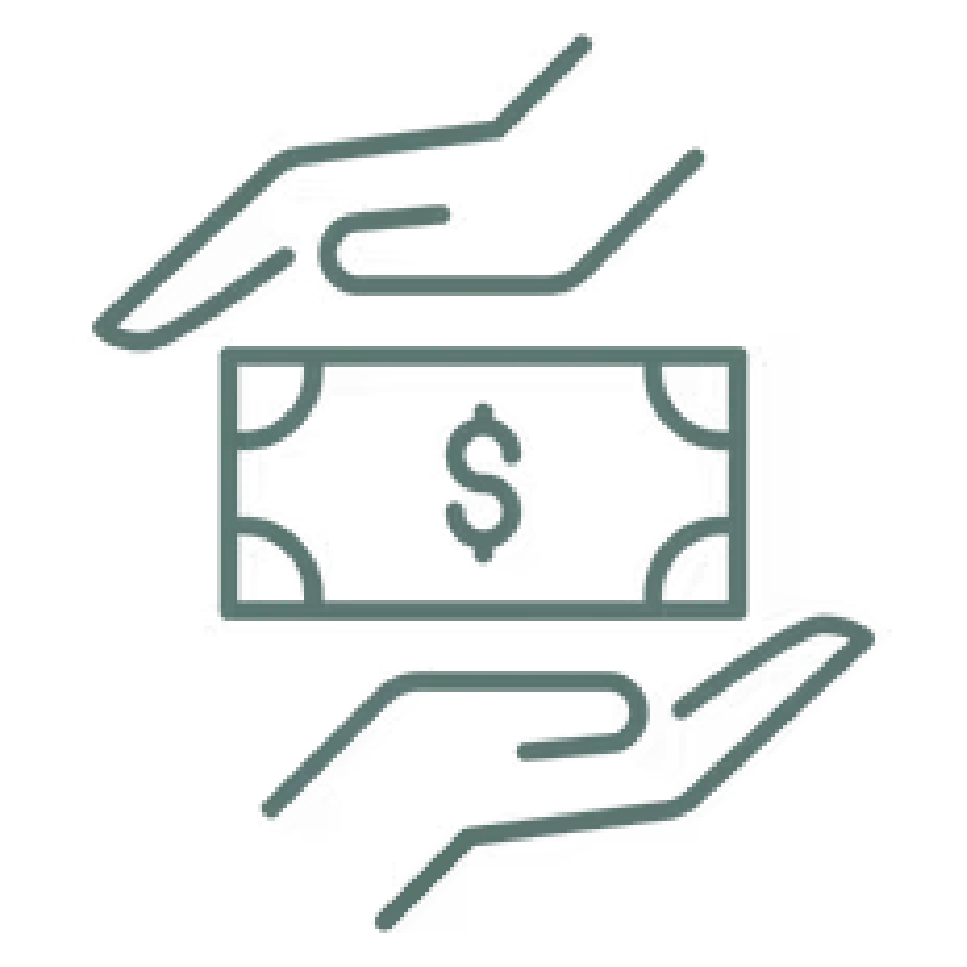 Hands holding a dollar bill icon, symbolizing payment or financial support