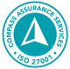 Blue and white Compass Assurance Services ISO 27001 logo with compass icon.
