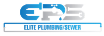 Logo for Elite Plumbing/Sewer. Features the letters EPS integrated with plumbing fixtures, with text "ELITE PLUMBING/SEWER".