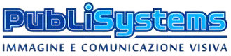 Blue and gray PubliSistems logo with the tagline “IMMAGINE E COMUNICAZIONE VISIVA”