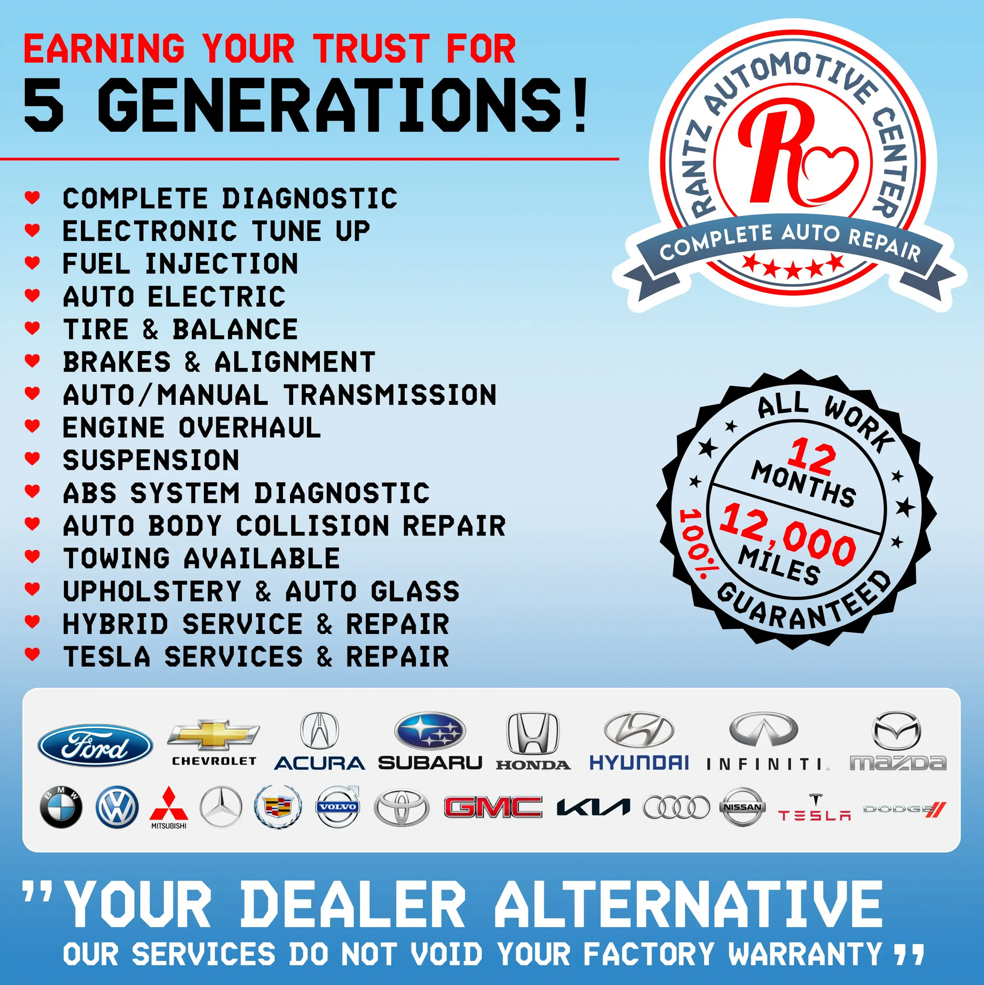Shop Services Poster | Rantz Automotive Center