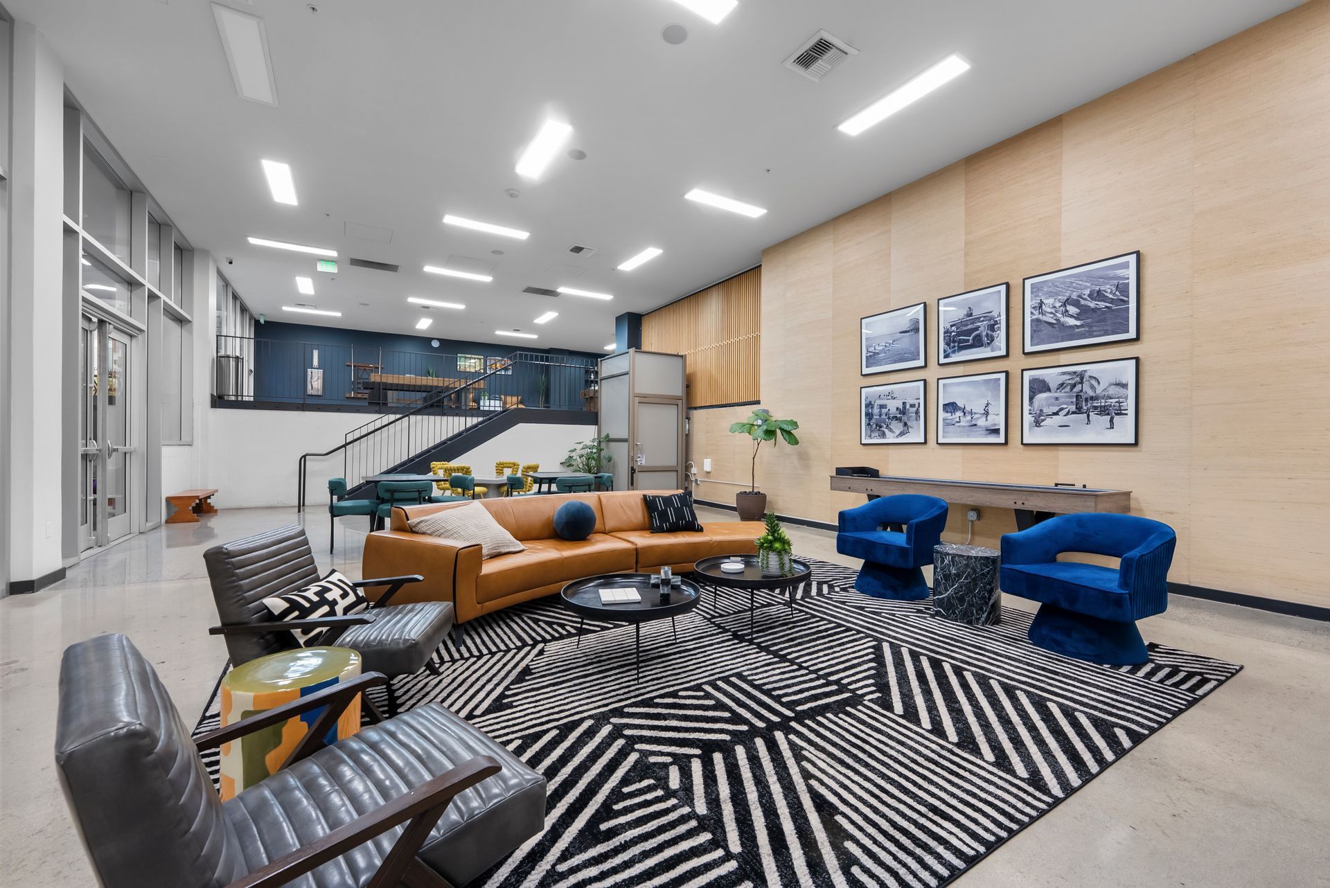 large rug with couch and chairs