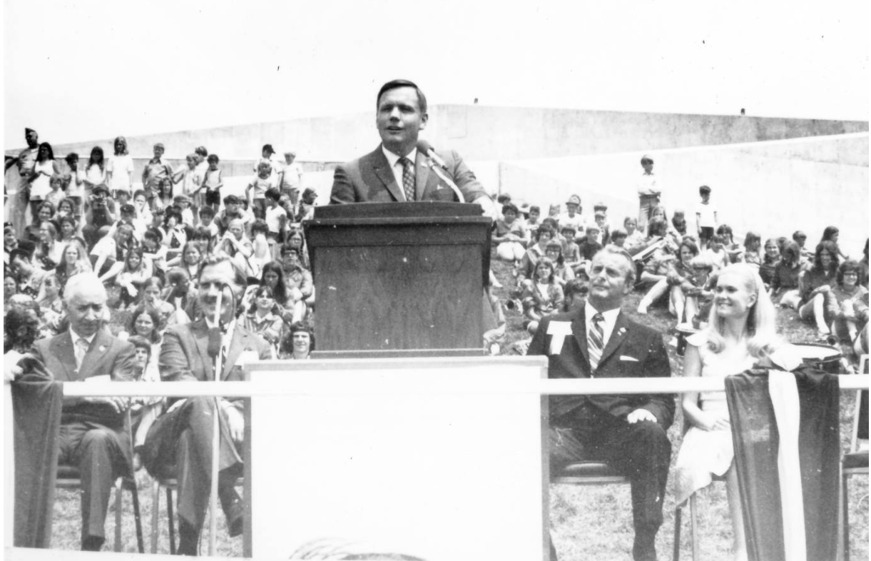 Neil Armstrong speaking at the museum opening in 1972. 