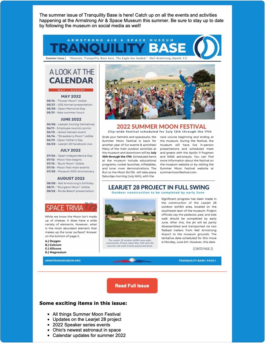 The front page of a tranquility base newspaper