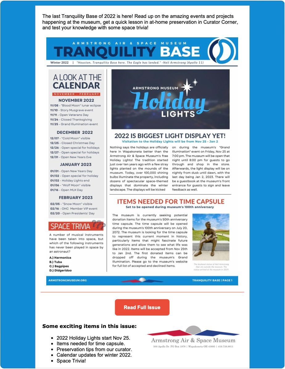 A newspaper with the words tranquility base on it