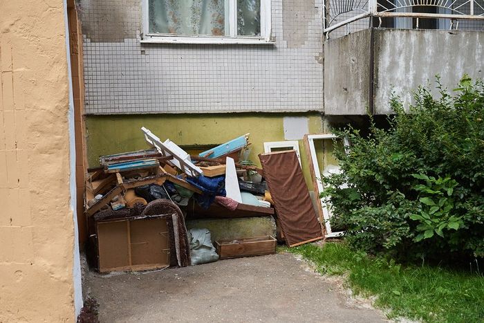 trash beside the house