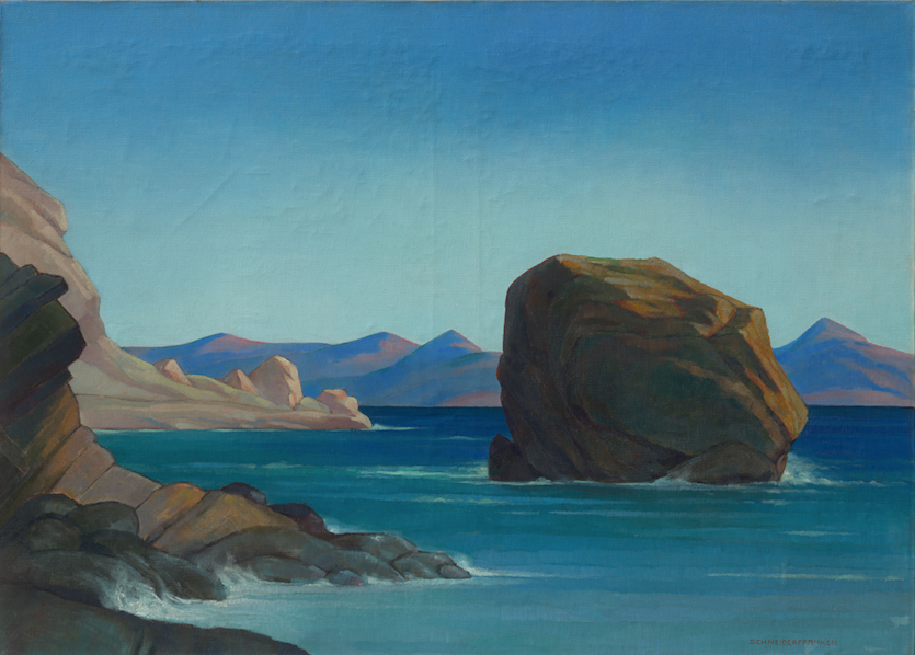 Felsen an der griechischen Küste, Öl auf Leinwand, von Bô Yin Râ Felsen an der griechischen Küste, Öl auf Leinwand, von Bô Yin Râ