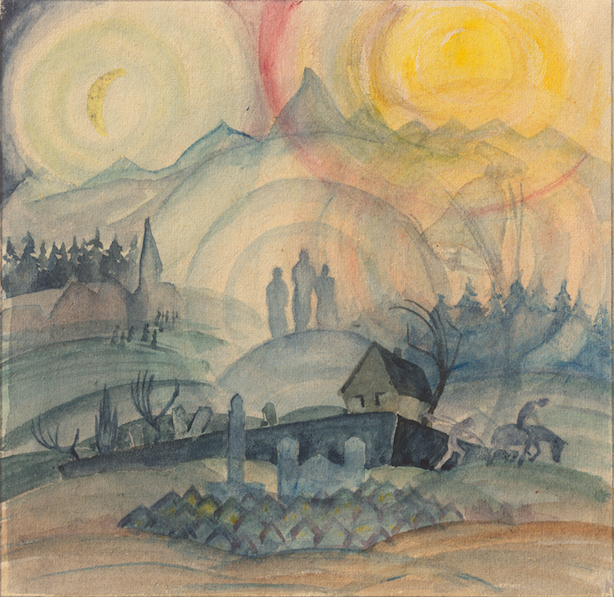 Belebte Landschaft, Aquarell, von Bô Yin Râ Belebte Landschaft, Aquarell, von Bô Yin Râ