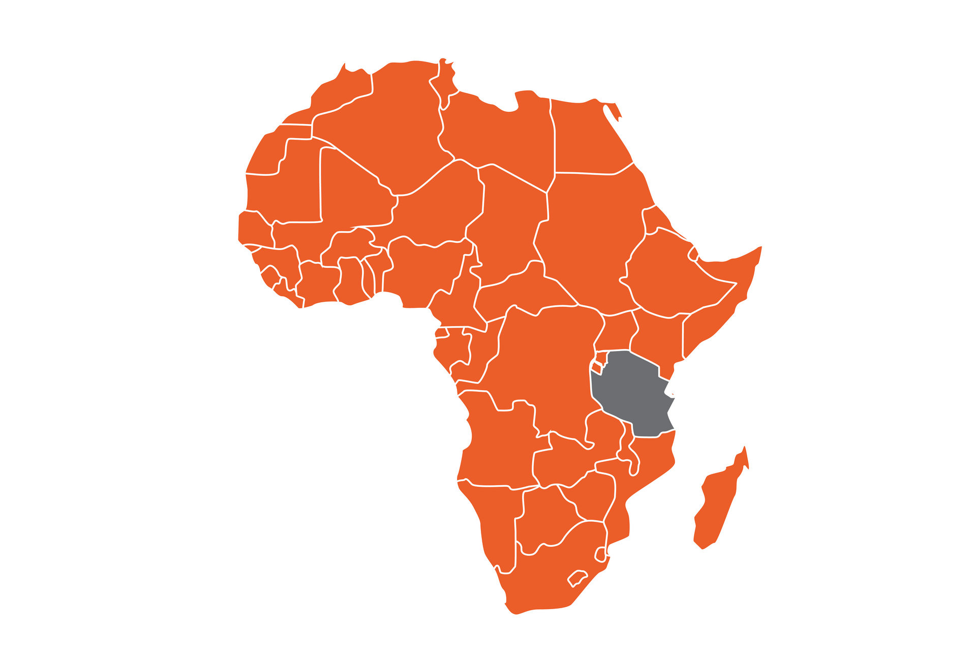Map of Africa with Tanzania highlighted in gray.