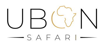 Logo for Ubon Safari, featuring text and an outline of the African continent.