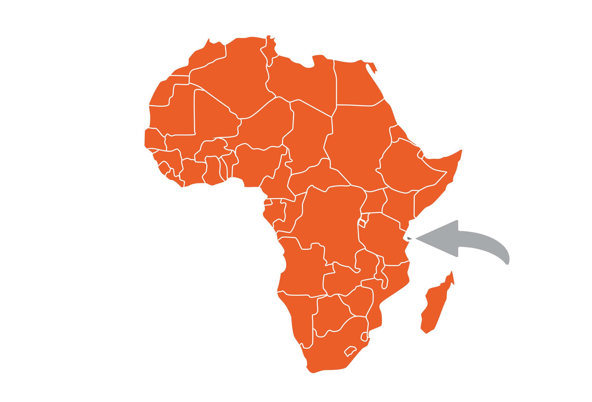 Map of Africa with highlighted orange countries and an arrow pointing to Somalia.