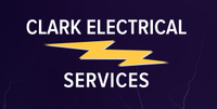 CLARK ELECTRICAL SERVICES logo in white and yellow on a dark purple background with lightning bolt graphic