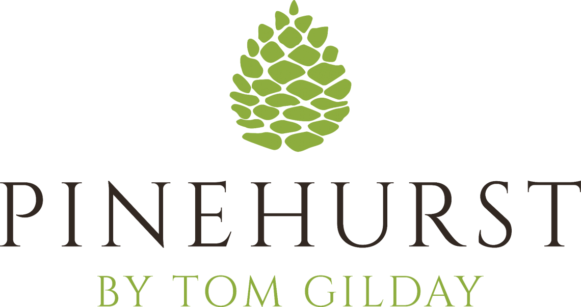 A logo for pinehurst by tom gilday with a pine cone