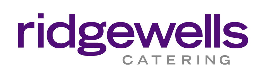 The logo for ridgewells catering is purple and white.