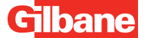 A red and white logo for gilbane on a white background