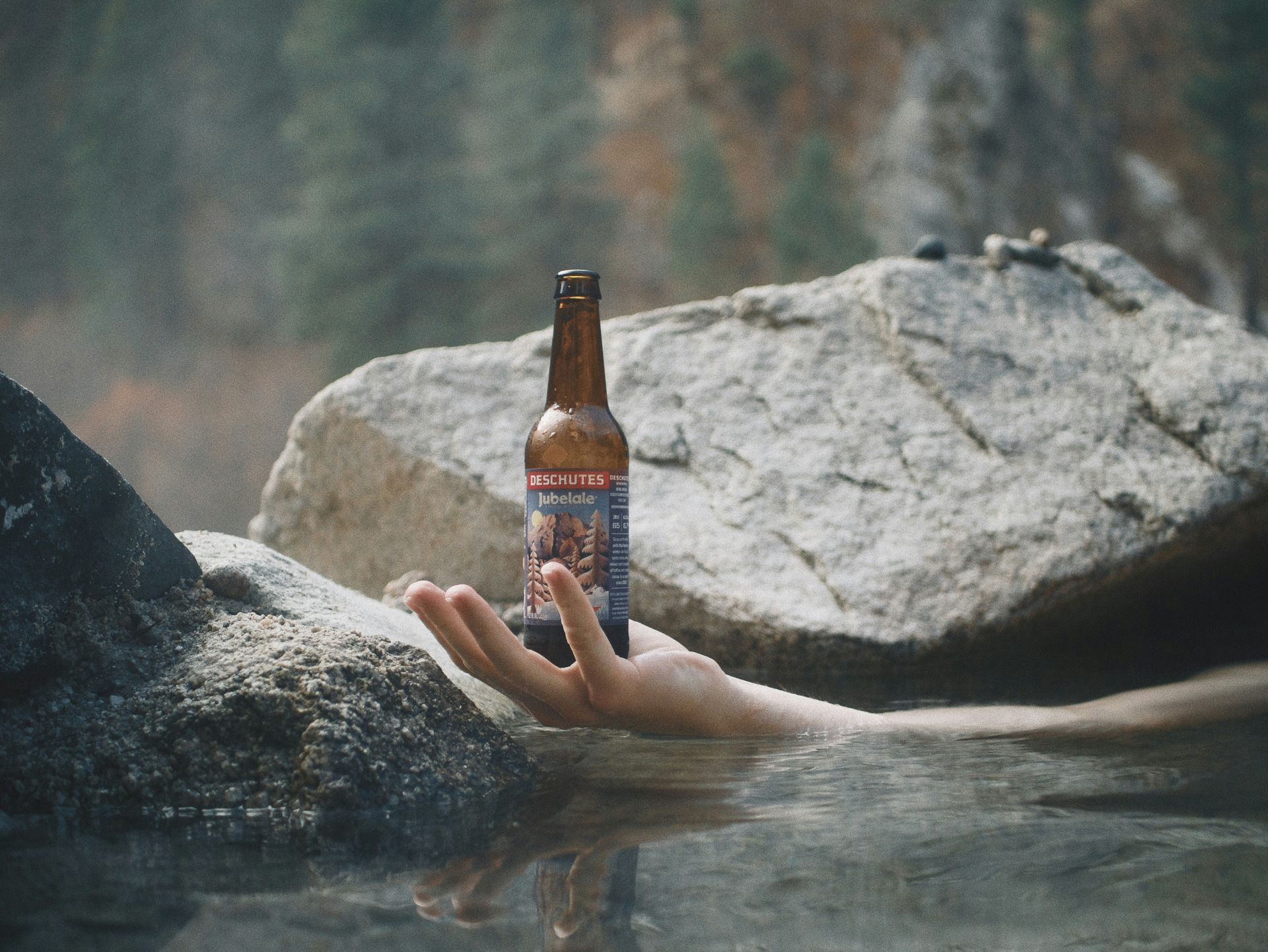 A person is holding a bottle of beer in their hand.