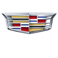 Cadillac logo with silver wings and red, gold, and blue shield emblem