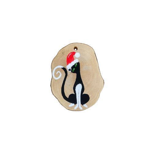 christmas cat hanging wooden rounds 