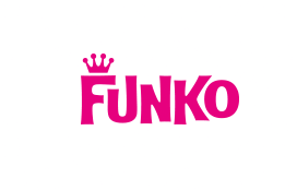 Roze Funko-logo met een klein kroontje boven de letter F op een witte achtergrond.