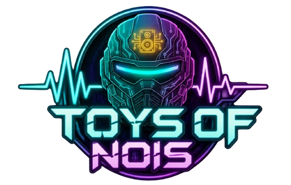 Neonkleurig cyberpunk logo met de tekst 