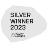 Silver Winner 2023 Davey Awards logo. Gray and white badge with text indicating a silver award.