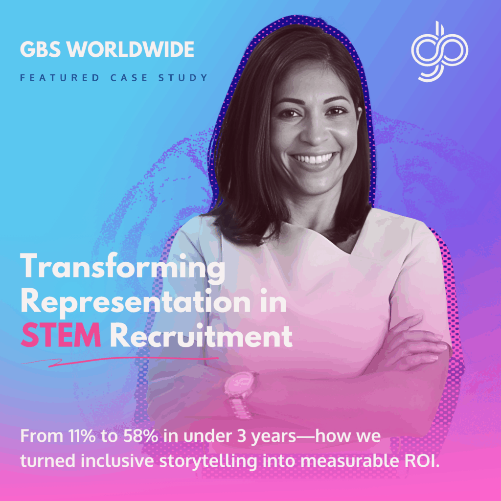 Woman smiling, featured in GBS Worldwide case study about transforming representation in STEM recruitment, achieving 58% from 11% in under 3 years.