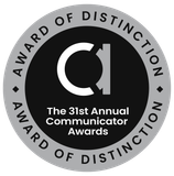 Award of Distinction badge from the Communicator Awards. 