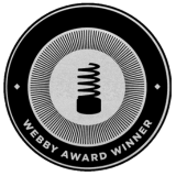 Webby Award Winner seal: black and white circular design with a lightbulb image.