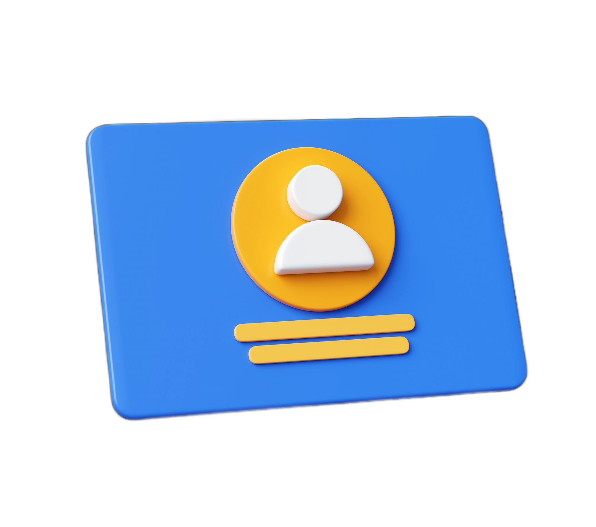 Blue ID card with yellow circle, person icon, and lines.
