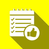 Checklist with thumbs-up icon on yellow background, symbolizing approval or completion
