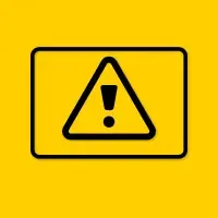 Yellow warning sign with a black exclamation mark inside a triangle and rounded rectangle border