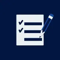 Checklist icon with blue pen on a dark blue background