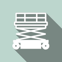 White scissor lift icon on a pale green background with a long diagonal shadow