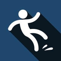 White person slipping on a dark blue background, with a long shadow and motion marks.