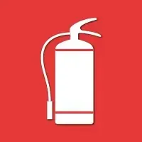 White fire extinguisher icon on a red background