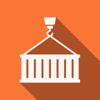 White crane lifting a classical building icon on an orange background