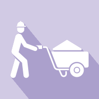 Worker pushing a handcart with a box on a purple background