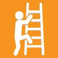 White person climbing a ladder icon on an orange background