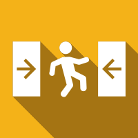 White arrows pointing inward toward a running person on a yellow background