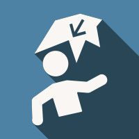 White figure carrying a box on a blue square icon with a dark shadow