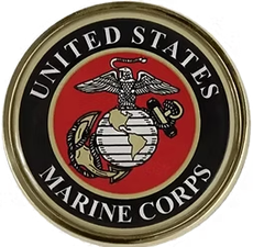 United States Marine Corps emblem on a red and black circular seal