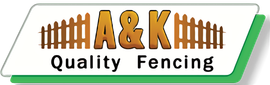 A&K Quality Fencing logo. Brown fence design with brown text 